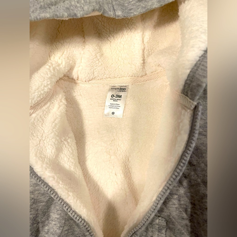 Carter’s Unisex Babies' Hooded Sweater Jacket with Sherpa Lining - NWOT 0-3m/18m - Picture 4 of 4